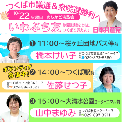 10月22日 つくば市議選の予定