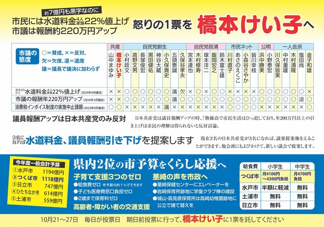 つくば市議選 選挙運動用ビラ（橋本版・裏）