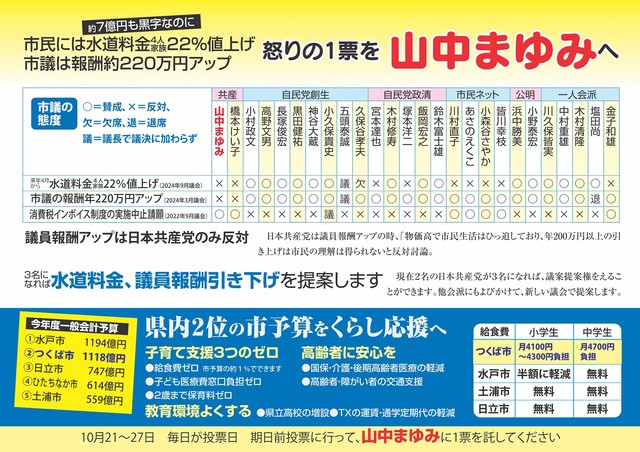 つくば市議選 選挙運動用ビラ（山中版・裏）