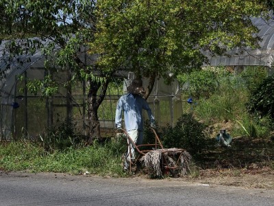 川に釣り糸を垂れる人=笠間市