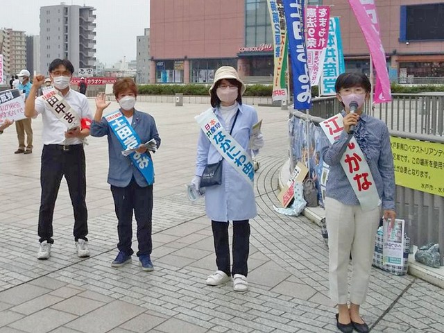 訴える江尻氏、なかにわ氏、土田氏、田中氏